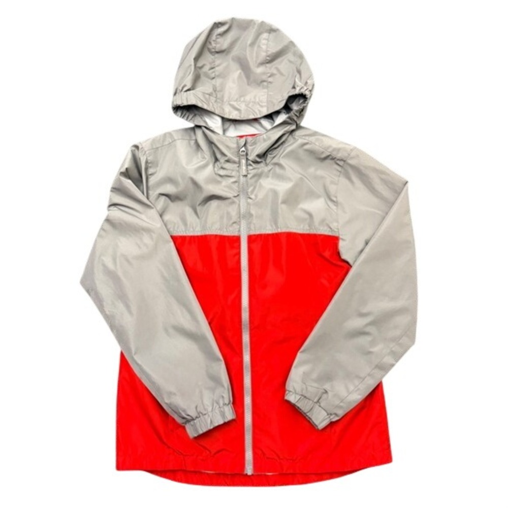 Eddie Bauer Boys Hooded Windbreaker Jacket Grey Red Colorblock Size L 14/16